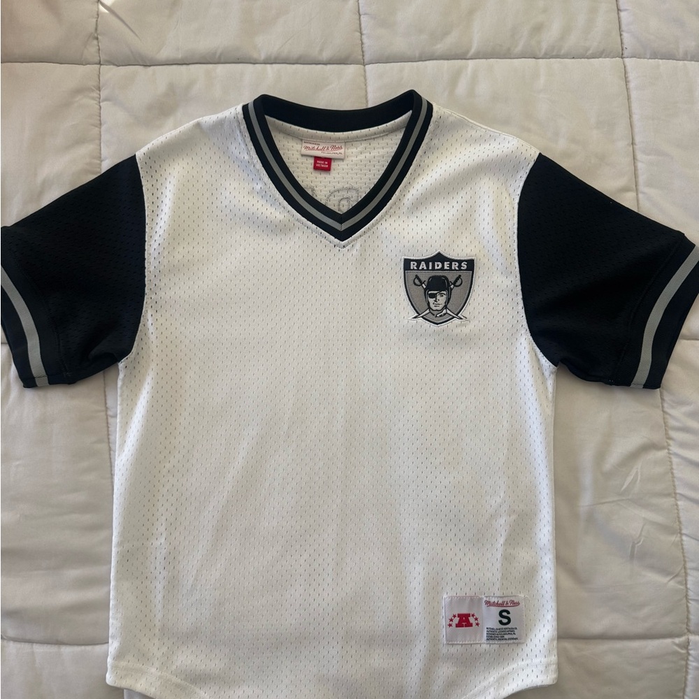 Men’s Gentle Used Raiders White and Black Jersey shirt V Neck Mesh